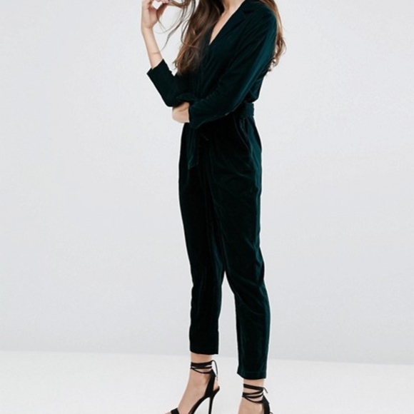 new look green velvet jumpsuit